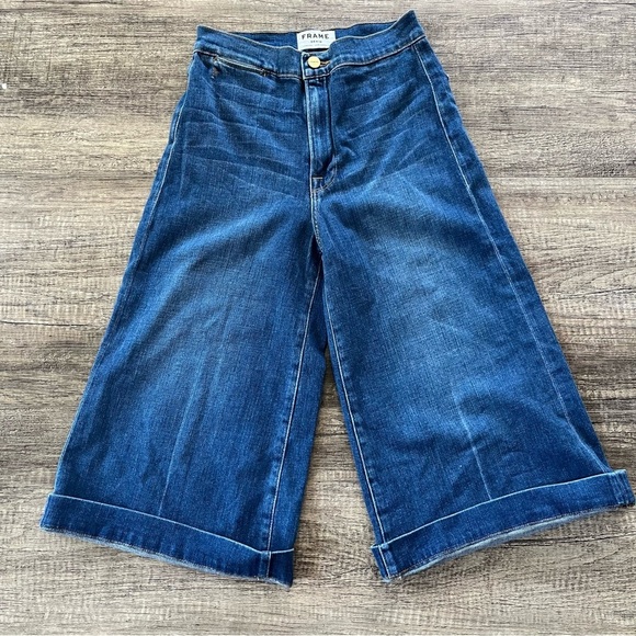 Frame Sweetzer High Water Cropped Jean Wide Leg Flare Stretch Sailor Pants 24 - Picture 4 of 17